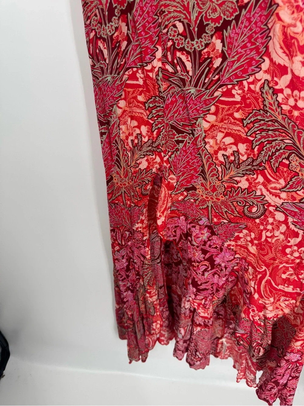 Free People Forever Yours Smocked Slip Dress Red Floral Asymmetrical Resort XS